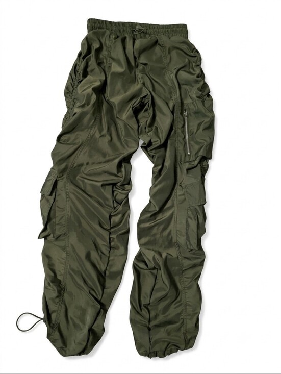 refuge Pants - Refuge Y2K Olive Green Cargo Jogger Parachute Pants Gorpcore Streetwear S